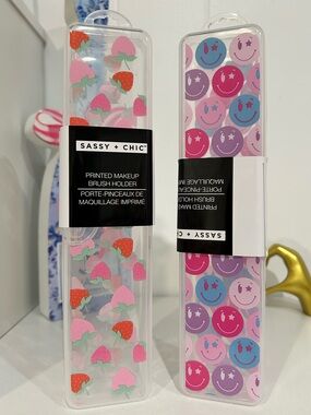 Sassy + Chic Printed Makeup Brush Holder - Strawberry or Smiley Face